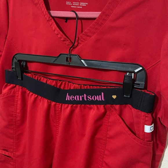 Heartsoul red scrub set top bottom pants scrubs - Picture 2 of 5